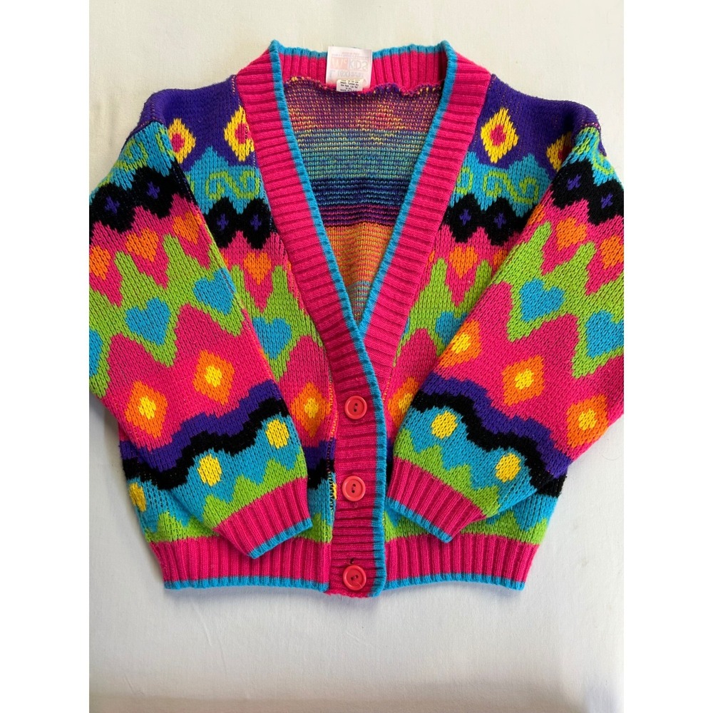 McKIDS Vintage 90s Sweater Bundle Girls 6 6X Neon Geometric Striped Cardigans - Picture 2 of 9